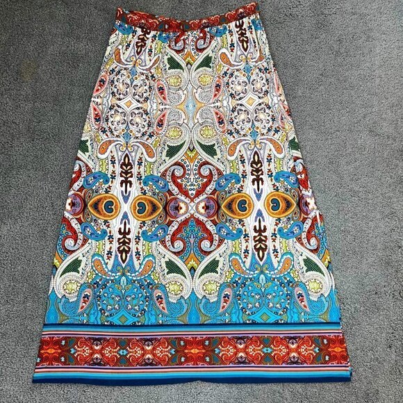 CHICO'S Paisley Geometric Jersey Knit Pull On Elastic Waist Maxi Skirt -EUC - M - Picture 5 of 9